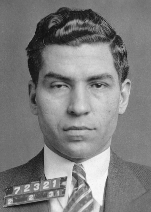 Black-and-white mugshot of Charles 'Lucky' Luciano