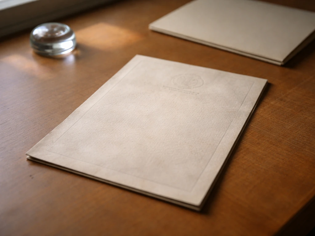 Archival-style close-up of an old U.S. patent document cover in a simple desk setting.