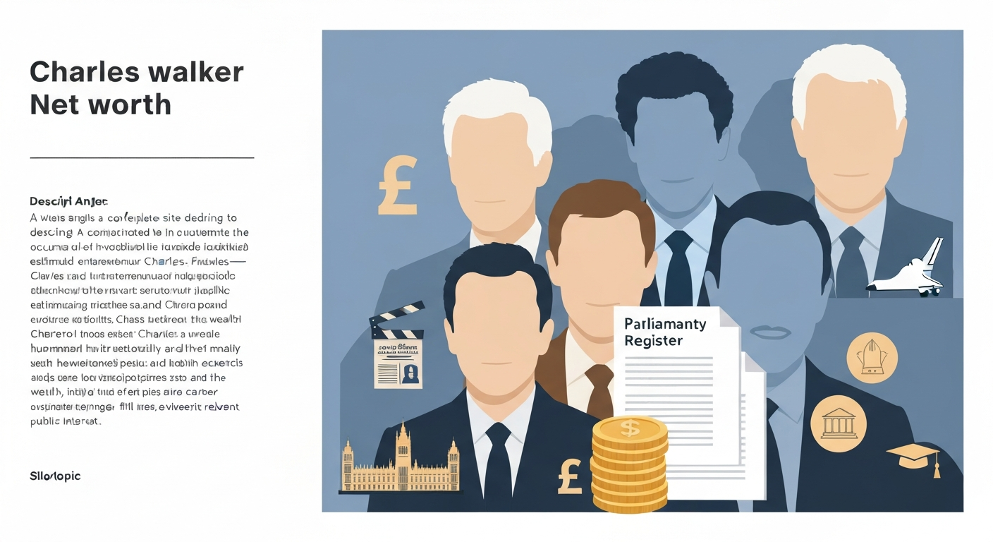 Editorial illustration collage showing generic portraits of several men named Charles Walker with financial symbols and icons for politics, spaceflight, historic advertising, acting, and academia.